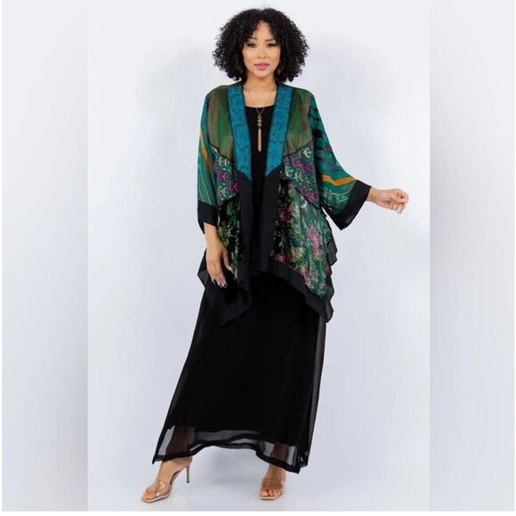 Sterling Styles Womens Multicolor Semi-sheer Artsilk‎ Kimono Cardigan One Size - Picture 2 of 11